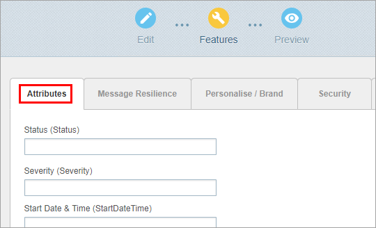 attributes tab in rich message studio